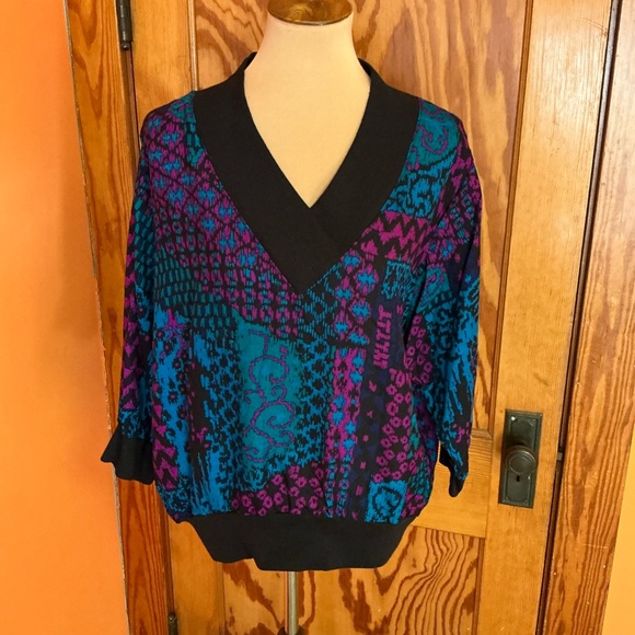 Vintage Don Kenny Abstract Print V-Neck Shirt | 80s 90s Made USA - Picture 5 of 9